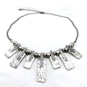 PASSION Chunky Hammered Silver Tone Bib Dangle Necklace